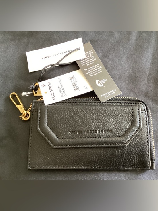 Aimee Kestenberg Handbags - Aimee Kestenberg Black Pebbled Leather Zip Card Case with Gold Hardware